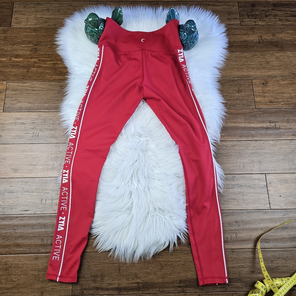 Zyia Light N Tight High Rise Logo Stripe Red Leggings 6-8 - Picture 6 of 12